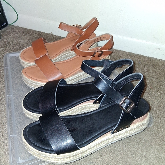 Elegant Women's Wedge Sandals - Black and Tan - 2 Pairs For The Price Of One - Picture 3 of 5